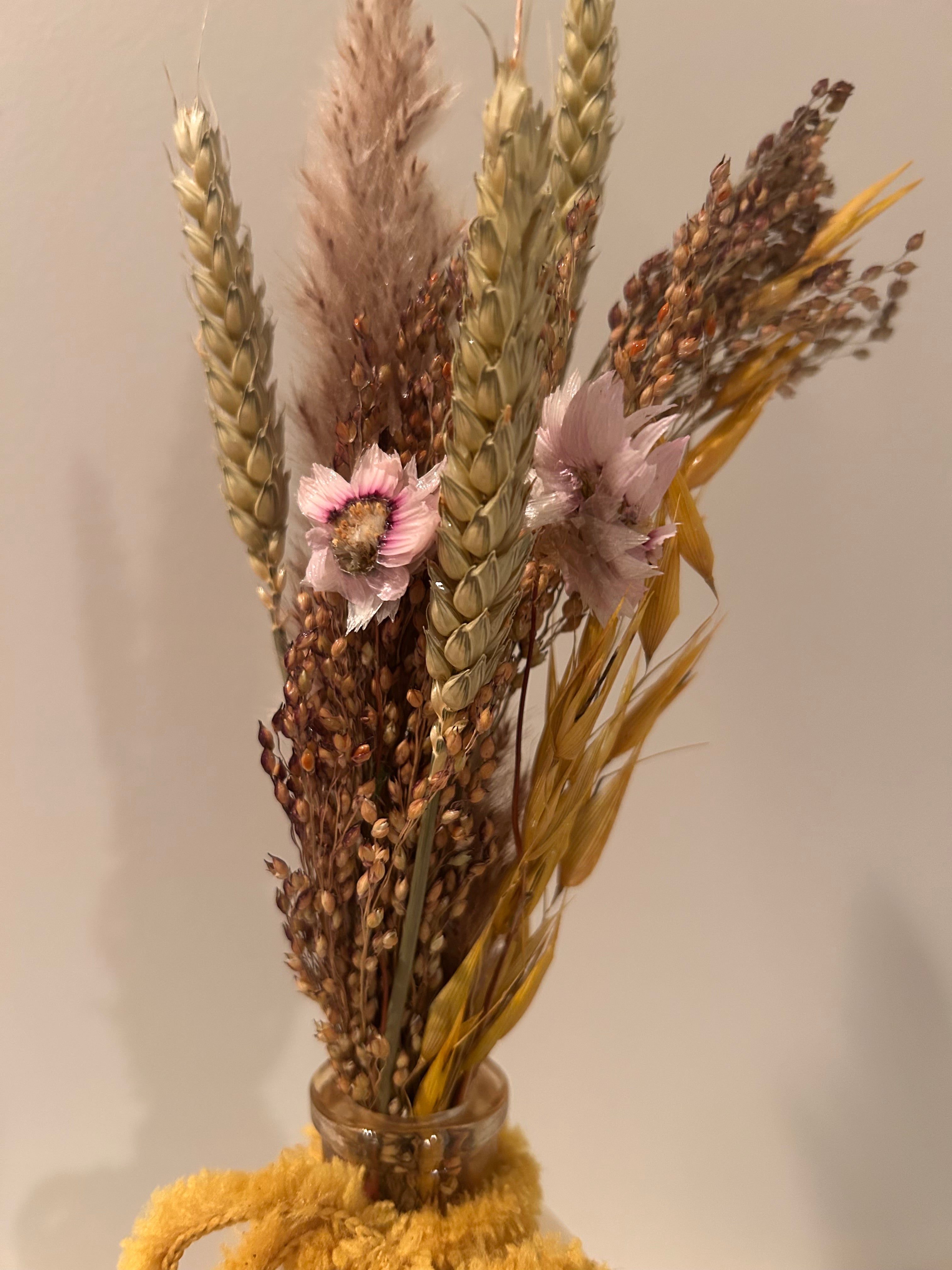 Dried Flower Arrangement in Vintage-Style Glass Bud Vase