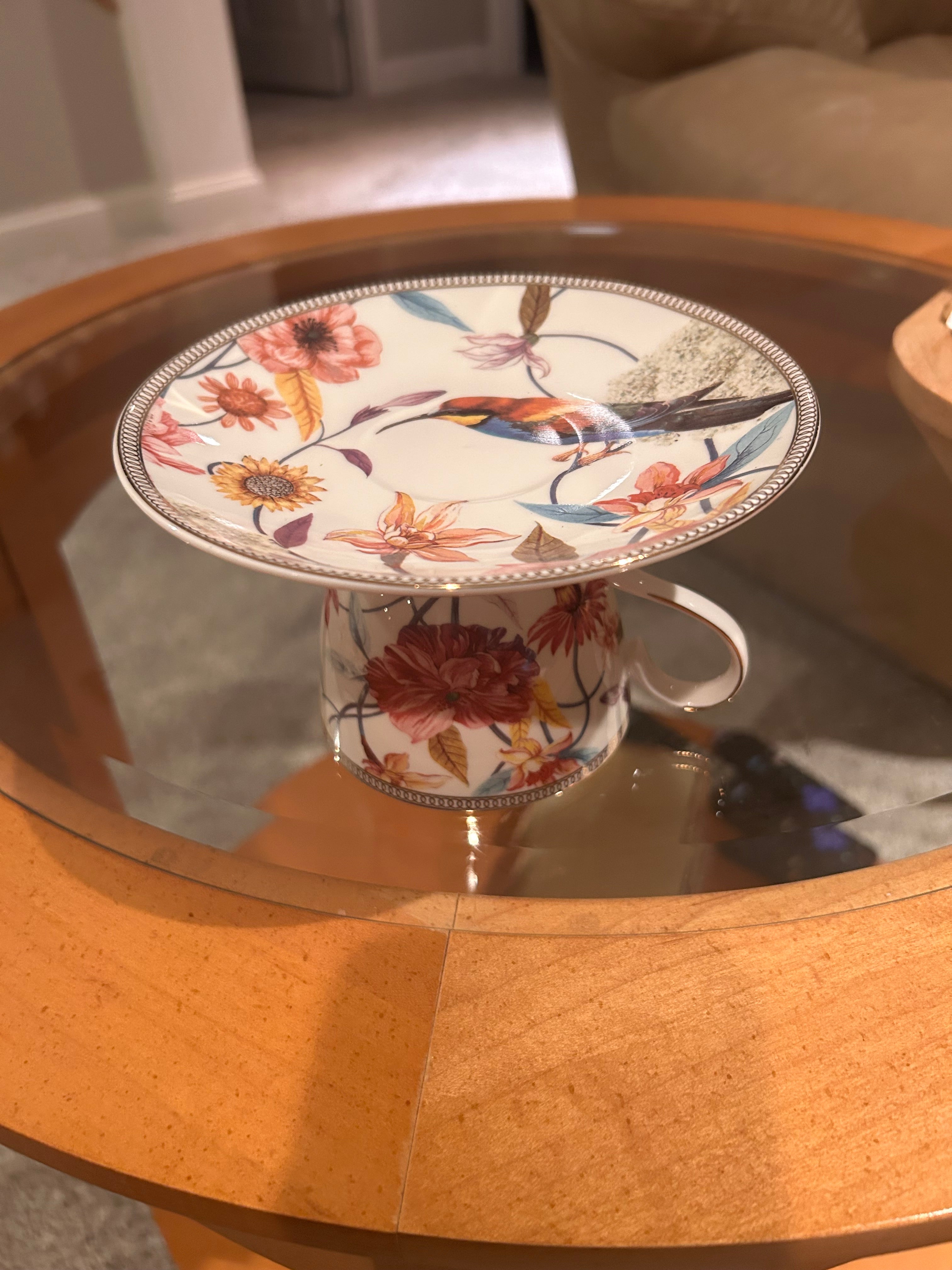 Cup/Saucer with Bird and Flowers Trinket Dish
