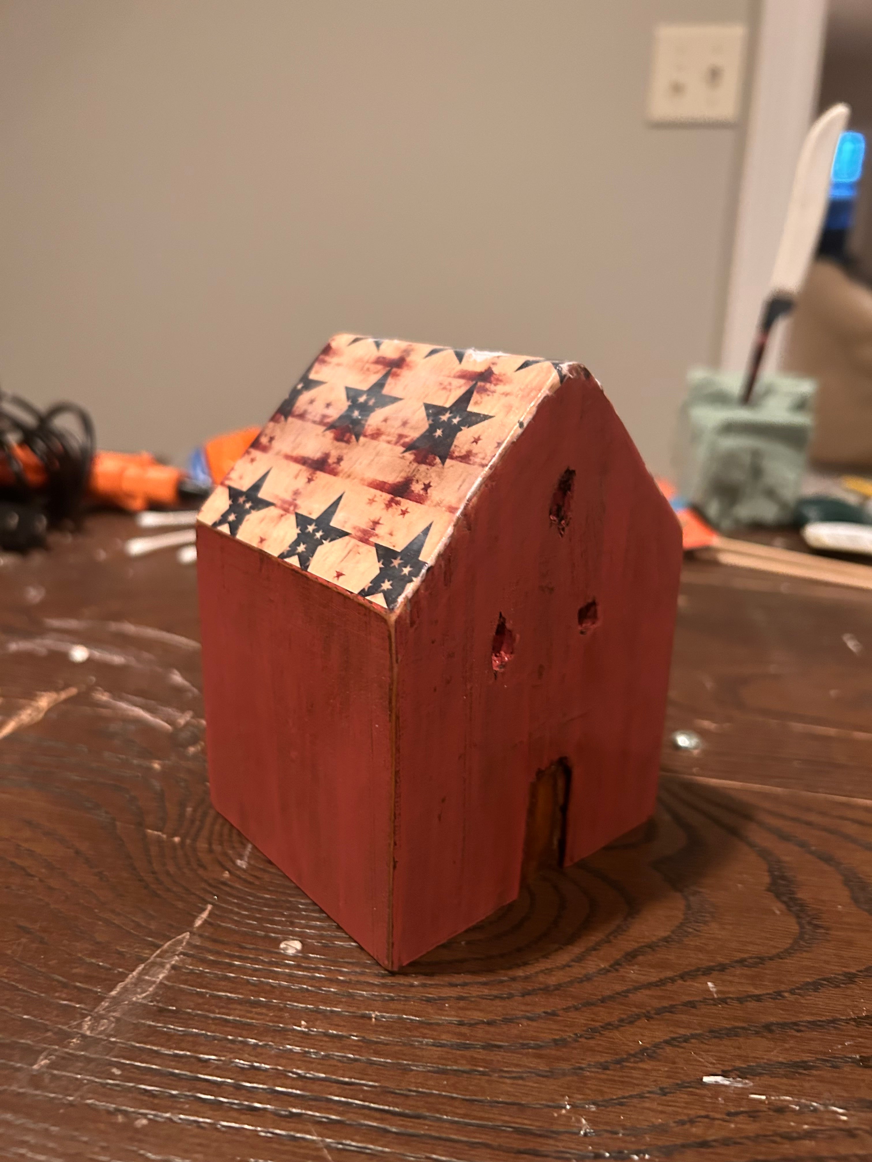 Rustic Distressed Farmhouse Wooded House - Red