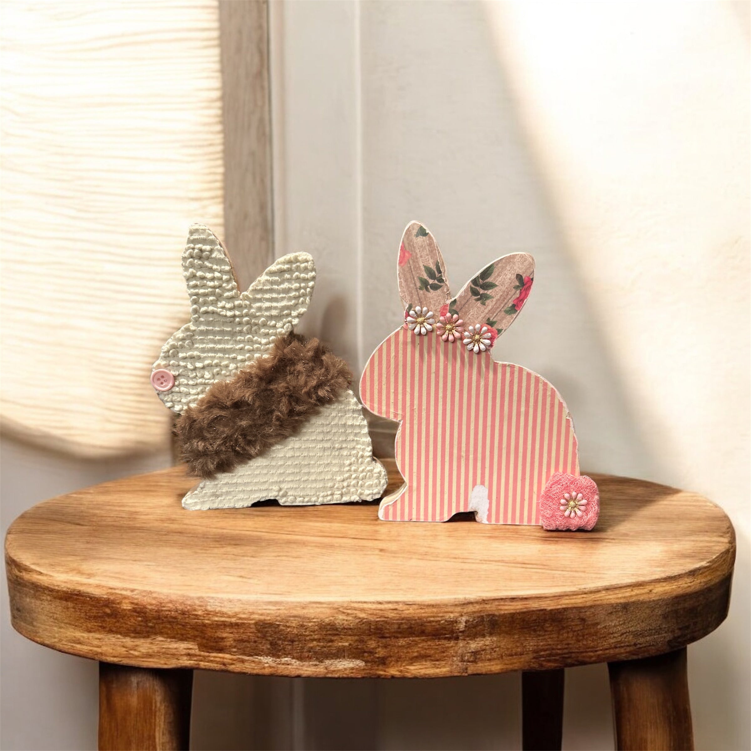 Handmade Bunny Shelf Sitter - Chenille with brown fur