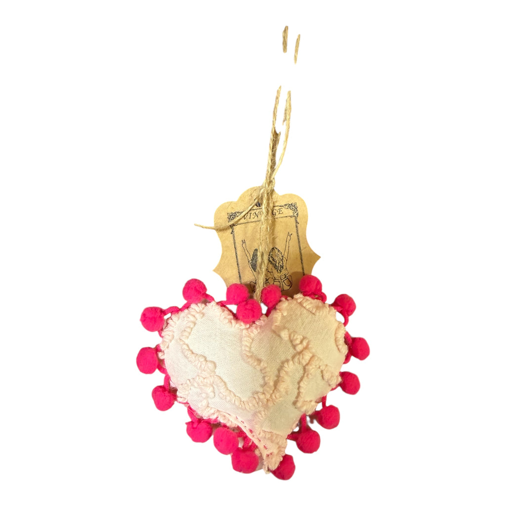 Hand sewn Vintage chenille heart ornaments/bowl fillers