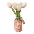 Handmade crochet covered milk bottle - small - light pink with LOVE wooden tag