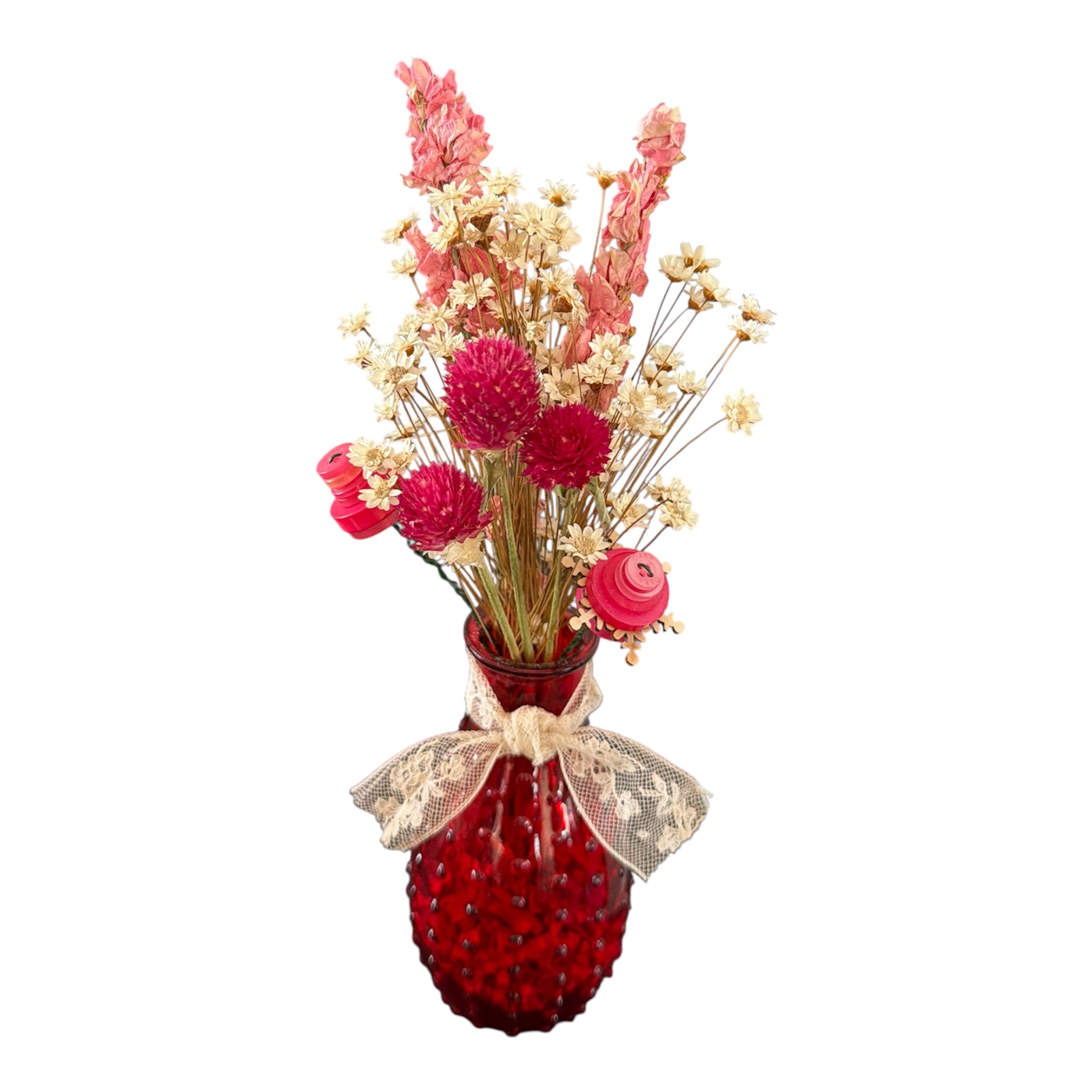 Flower arrangement with Dried Flowers - Red Vase