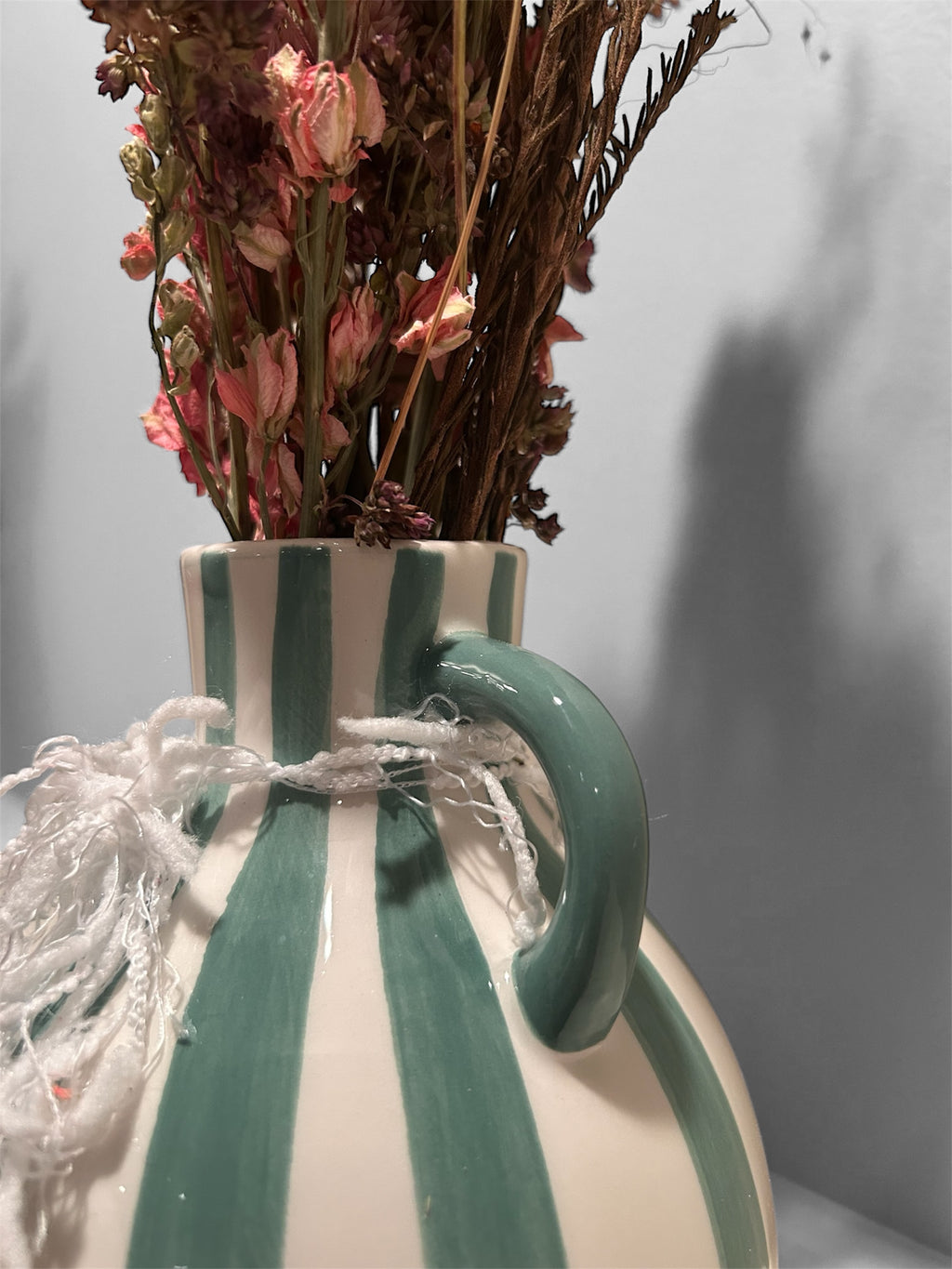 Sunset Meadown Dried Floral Bouquet in Striped Artisan Vase