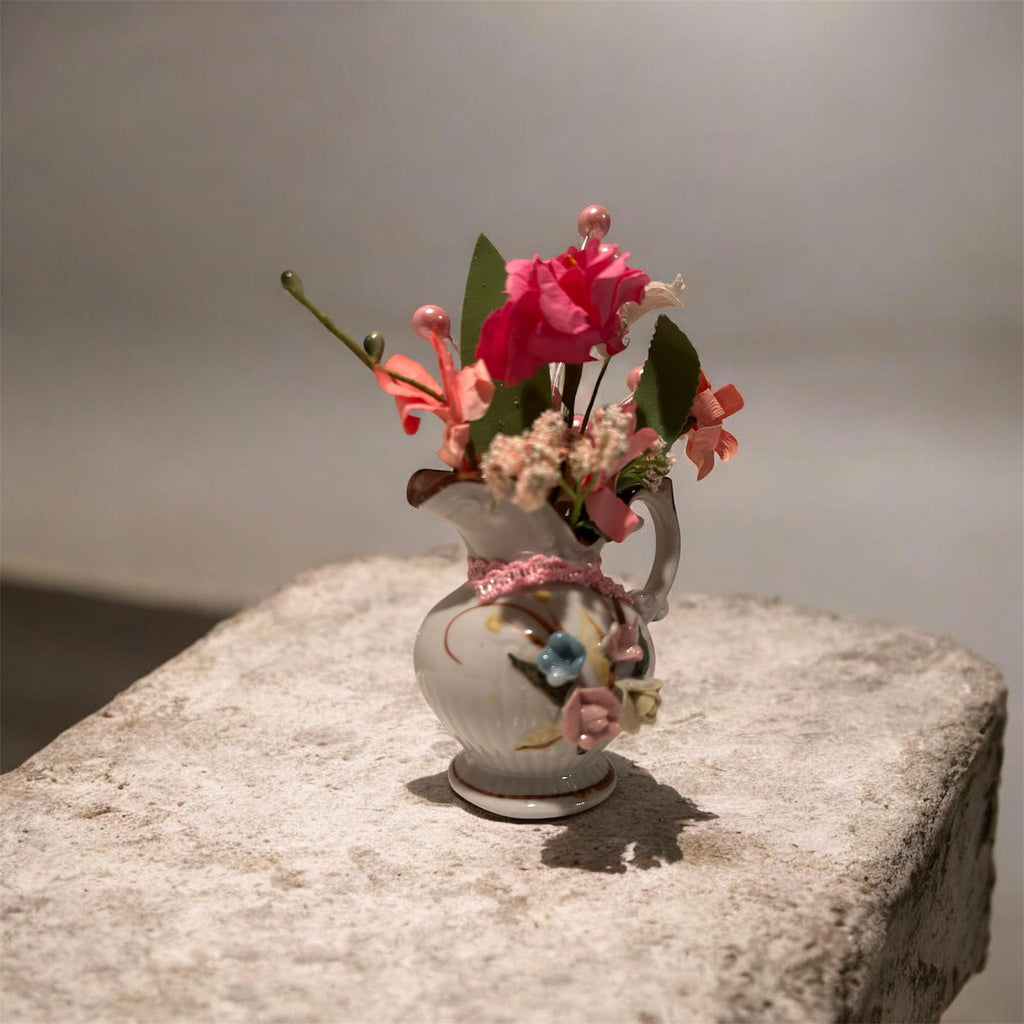 Victorian Porcelain Creamer with Hand-Applied Roses & Romantic Floral Bouquet