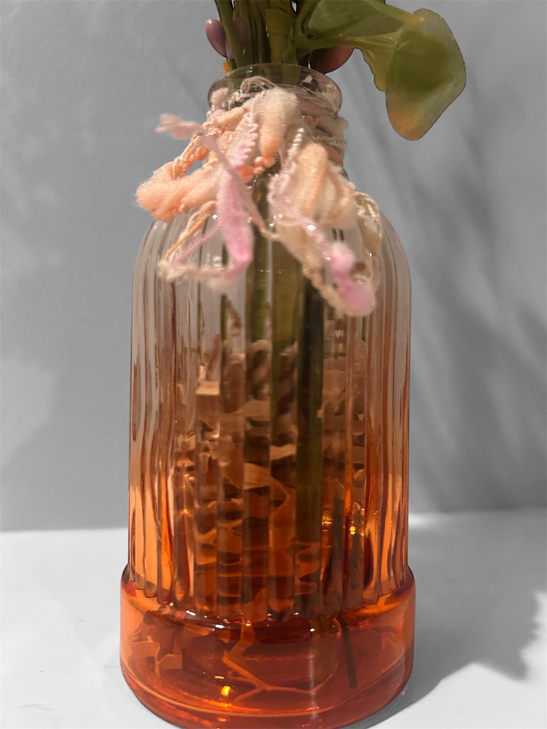 Shabby-Chic Wildflower Bud Vase with Amber Glass & Pearl Bloom Accent