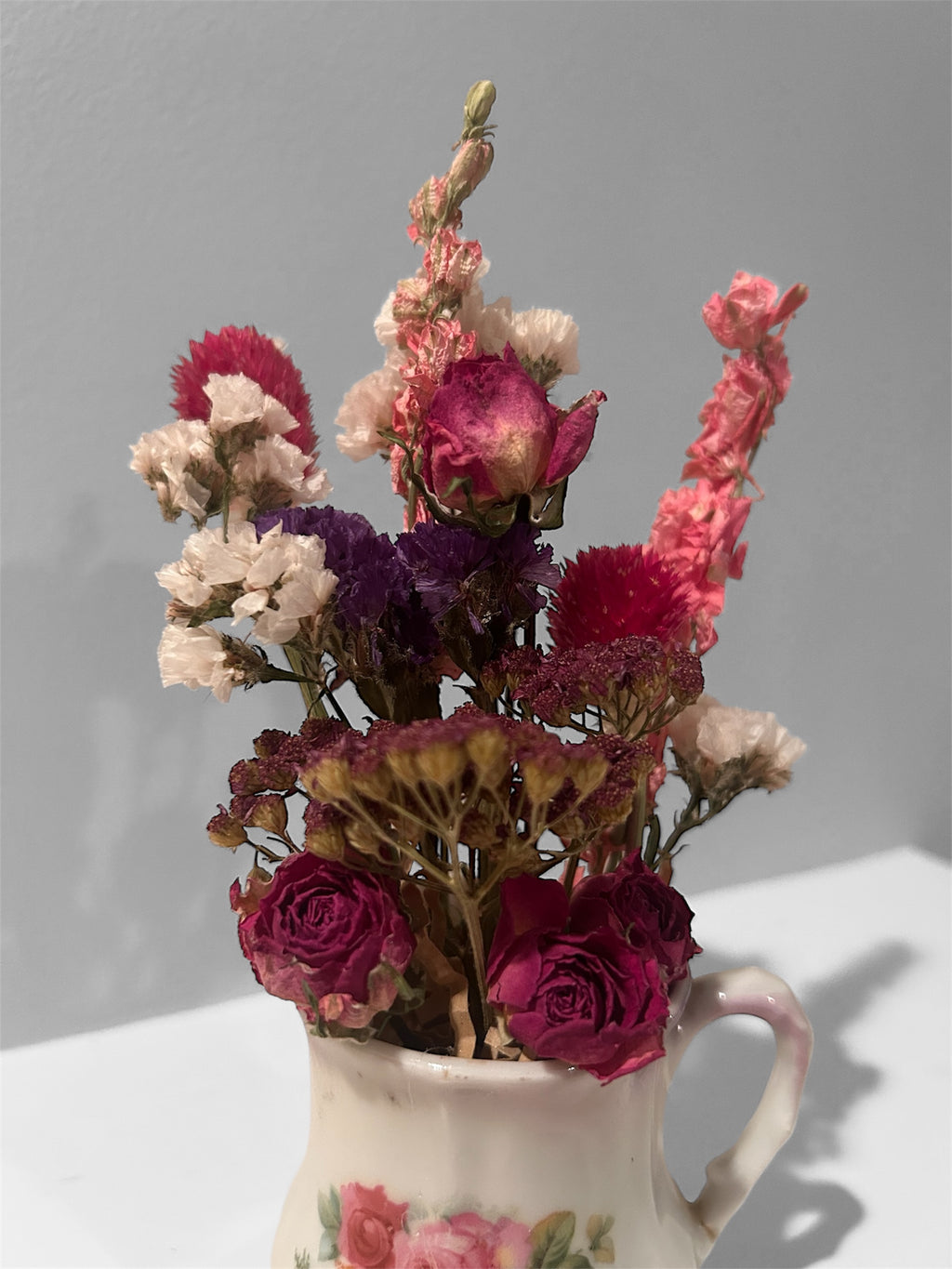 Victorian Rose Creamer with Dried Wildflower Bouquet