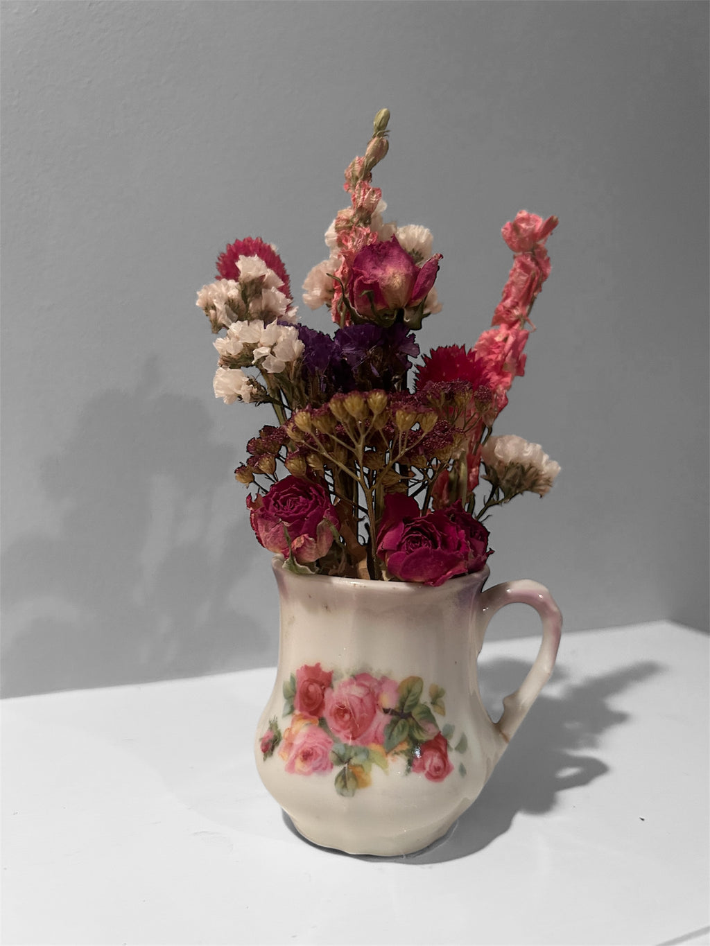 Victorian Rose Creamer with Dried Wildflower Bouquet