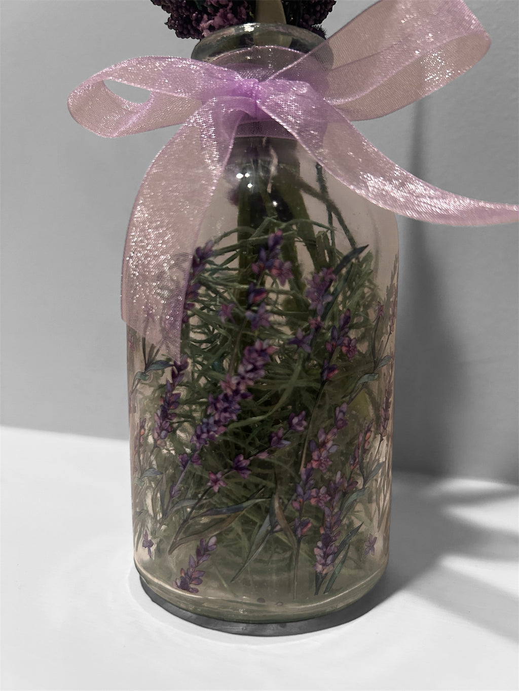 Lavender & Wildflower Apothecary Bottle Arrangement – Rustic Purple Floral Decor