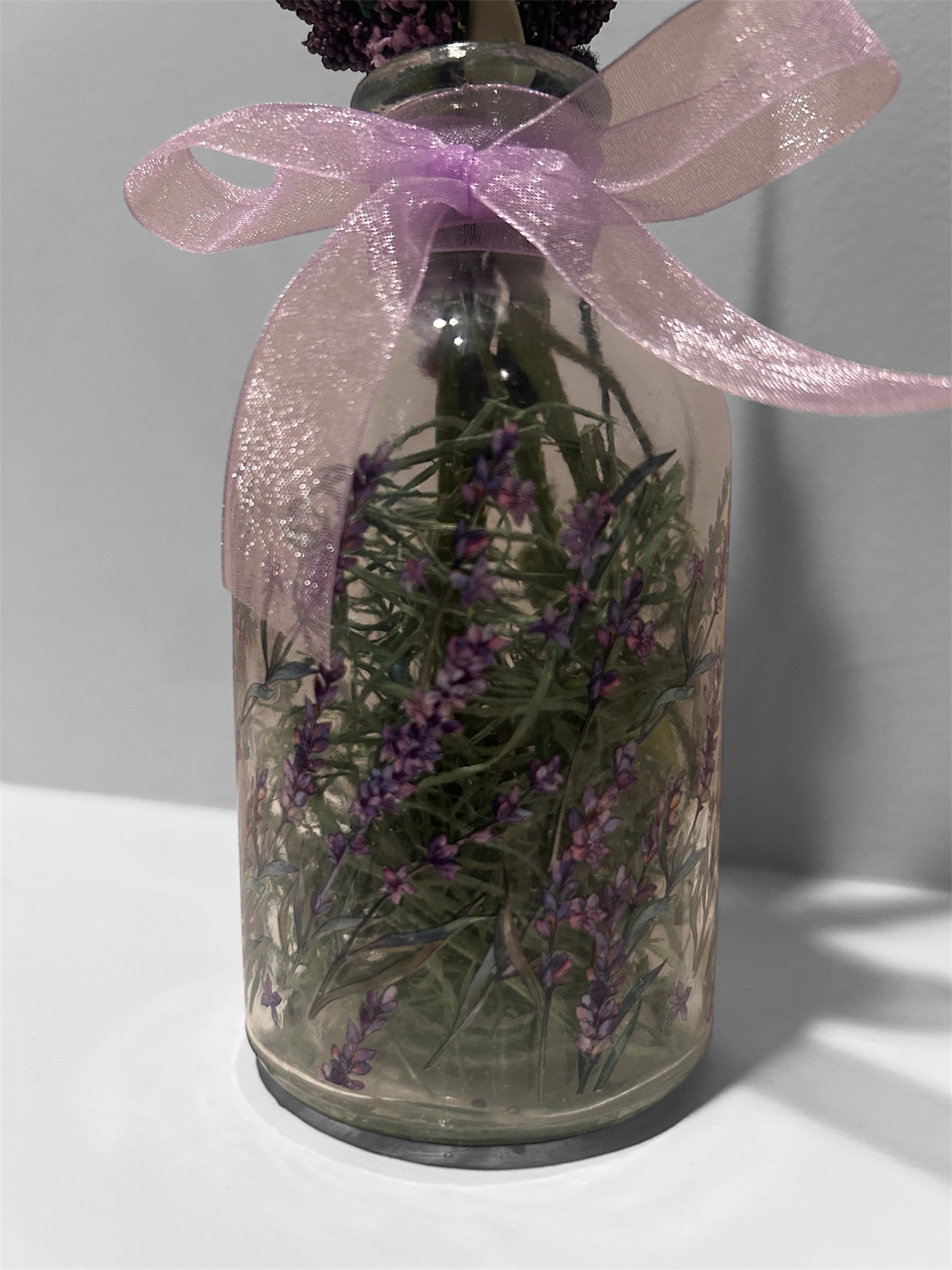 Lavender & Wildflower Apothecary Bottle Arrangement – Rustic Purple Floral Decor