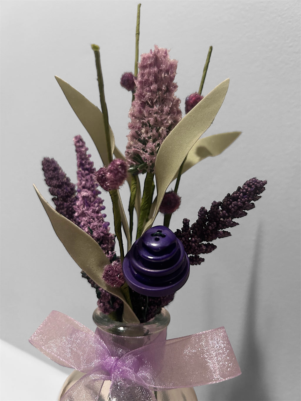 Lavender & Wildflower Apothecary Bottle Arrangement – Rustic Purple Floral Decor