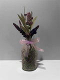 Lavender & Wildflower Apothecary Bottle Arrangement – Rustic Purple Floral Decor