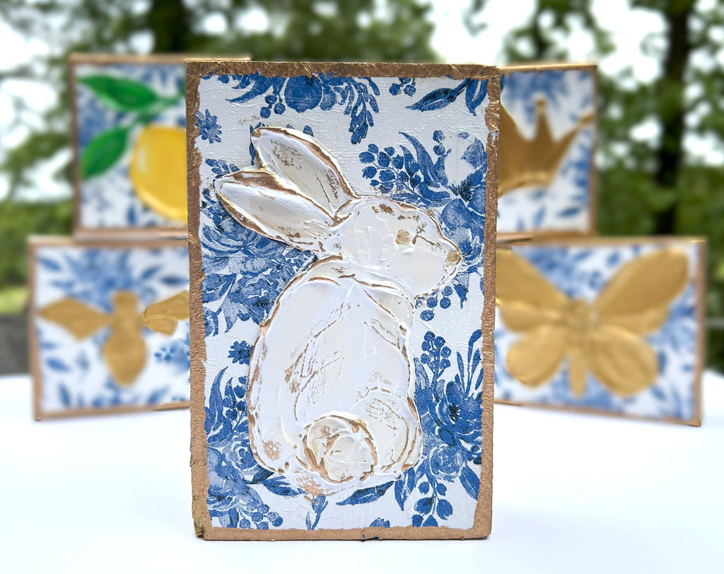 Chinoiserie Art Blocks - Bunny |  botanicals blue white bridal tea