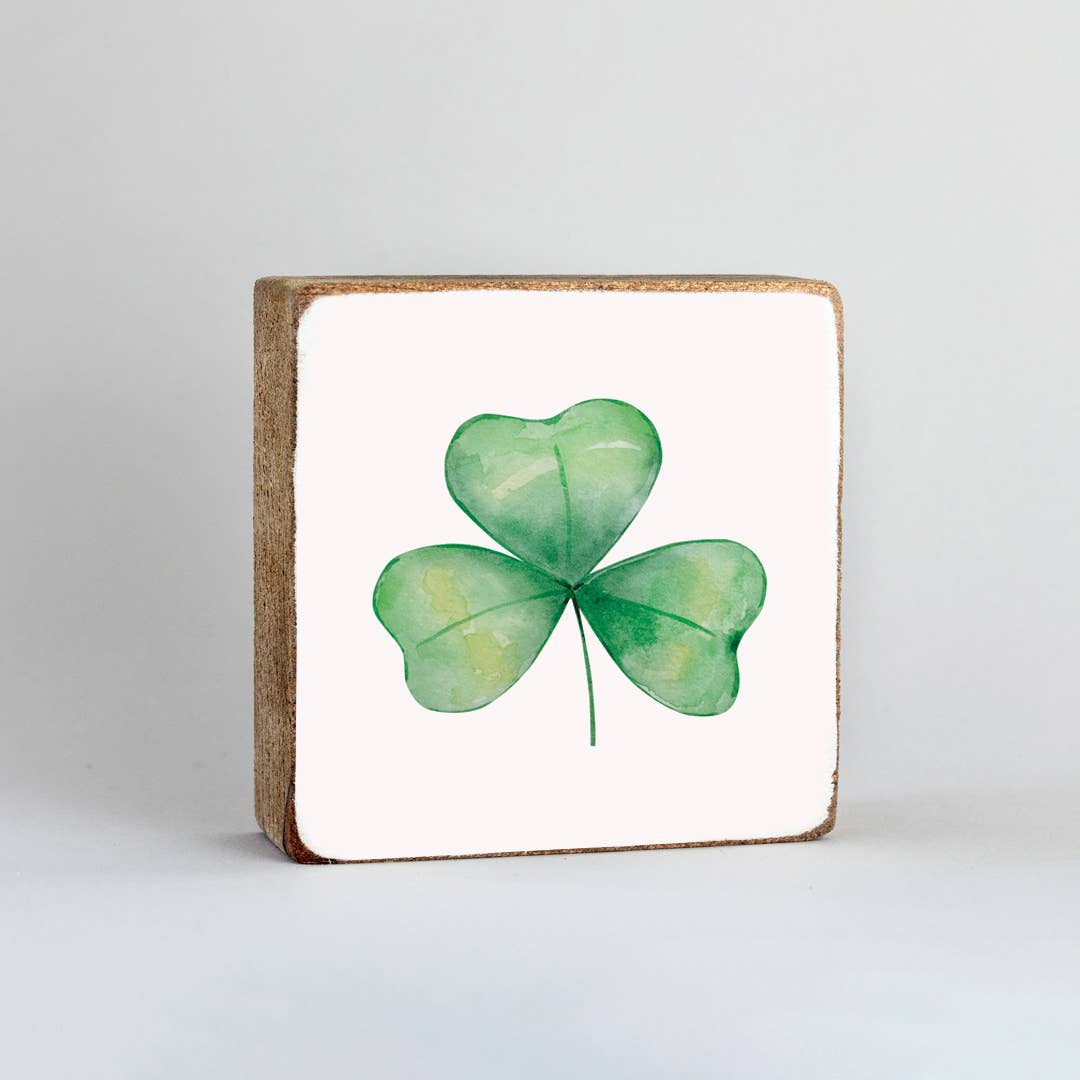 Watercolor Shamrock Square Block Sign