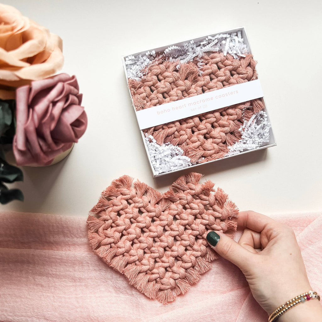 Heart coaster set | boho valentine's macrame
