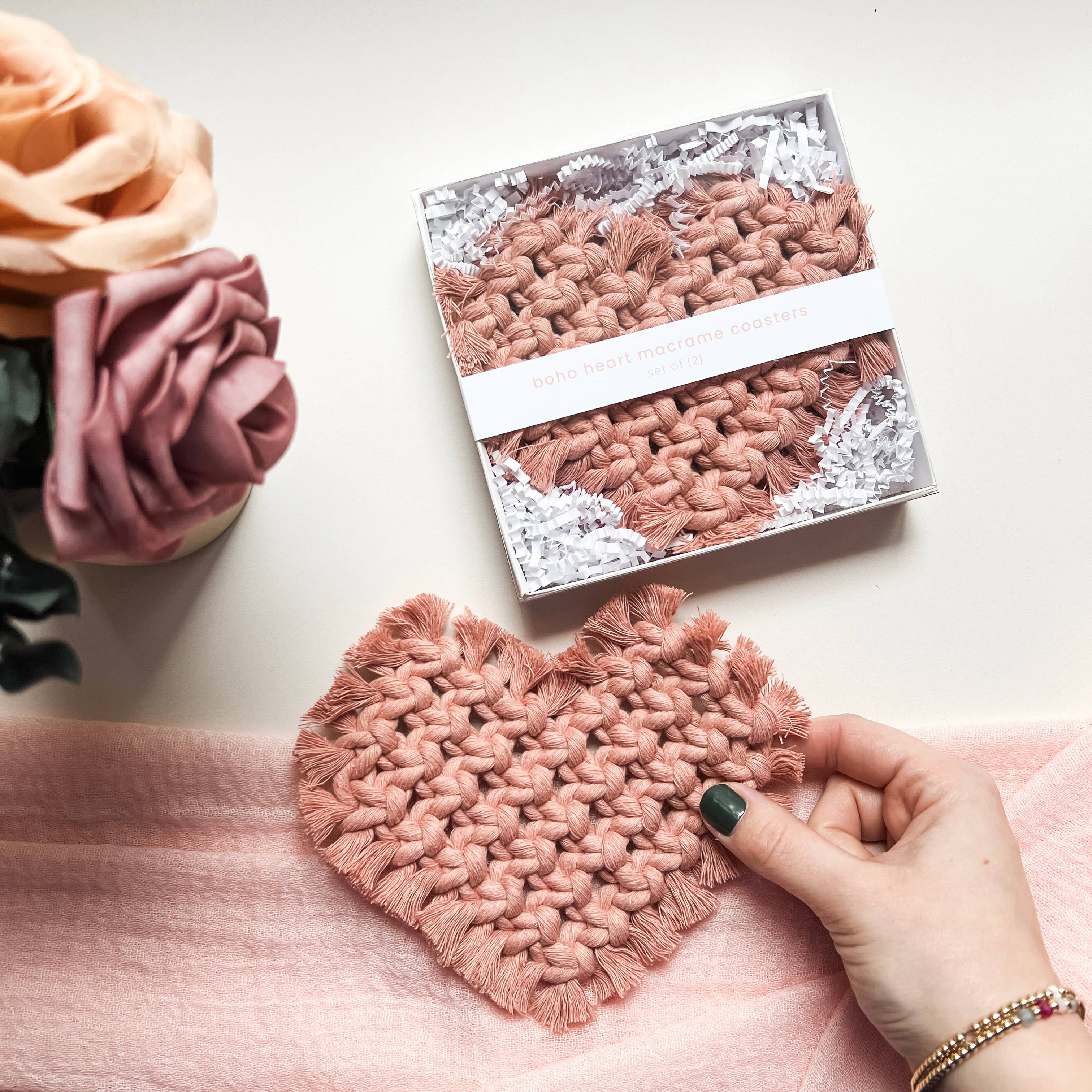 Heart coaster set | boho valentine's macrame