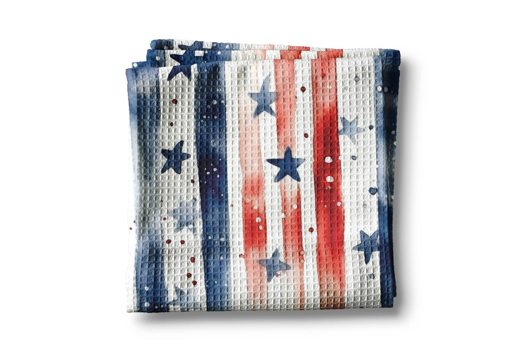 4th July Patriotic Red White Blue Flag Kitchen Towel Waffle