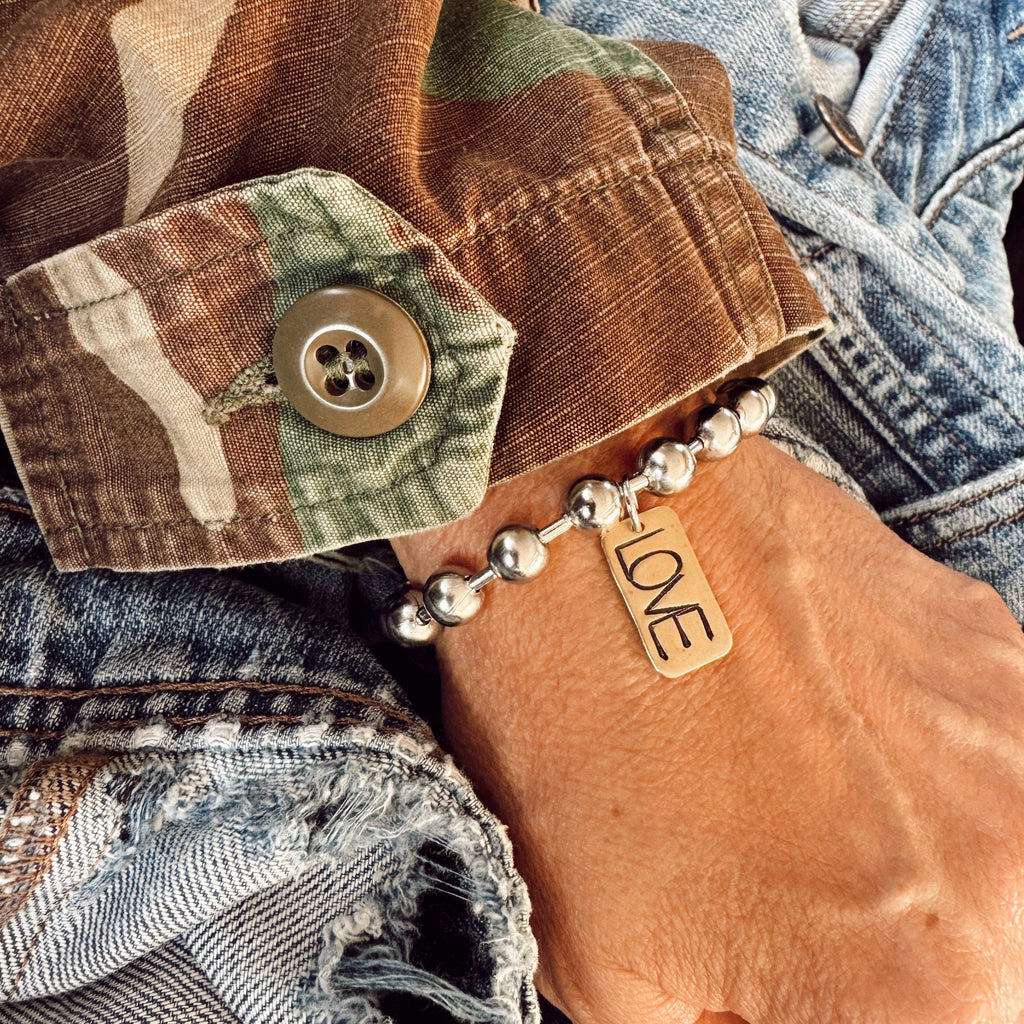 Hand Stamped LOVE Brass Tag Bracelet