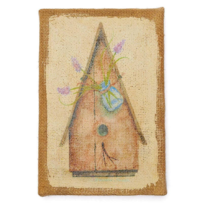 Burlap Birdhouse Print Wall Art - 9" x 6"