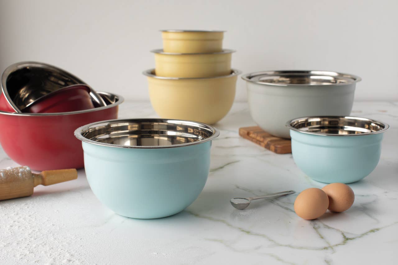 Matte Steel Robins Egg Blue Mixing Bowls Set of 3