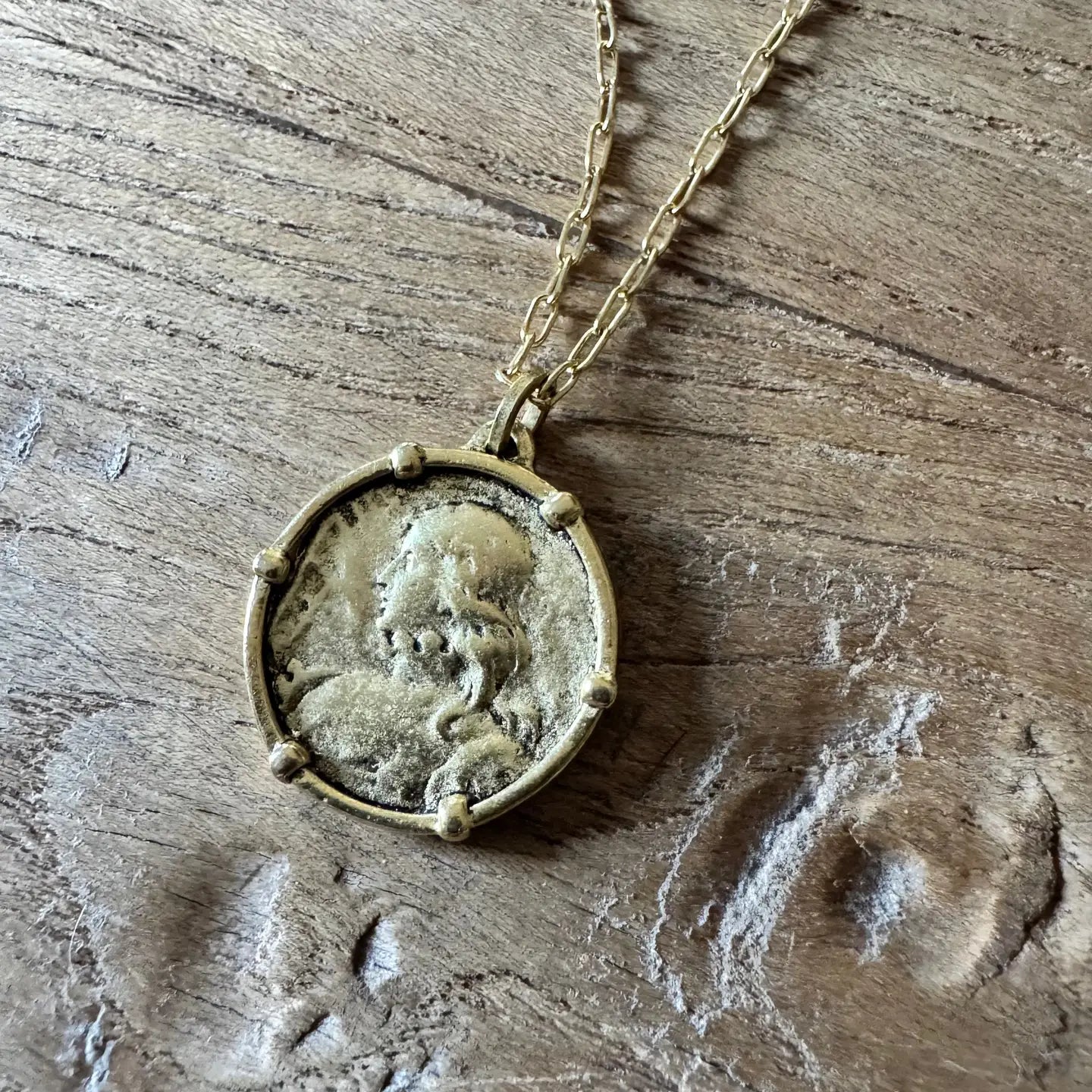 Necklace - Joan of Arc 18K gold coated pendant - 17 inch adjustable length