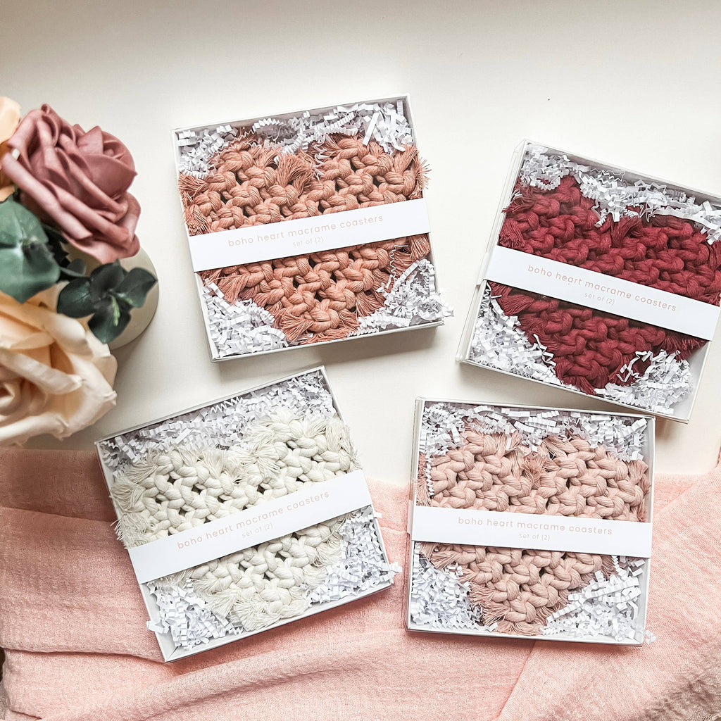 Heart coaster set | boho valentine's macrame