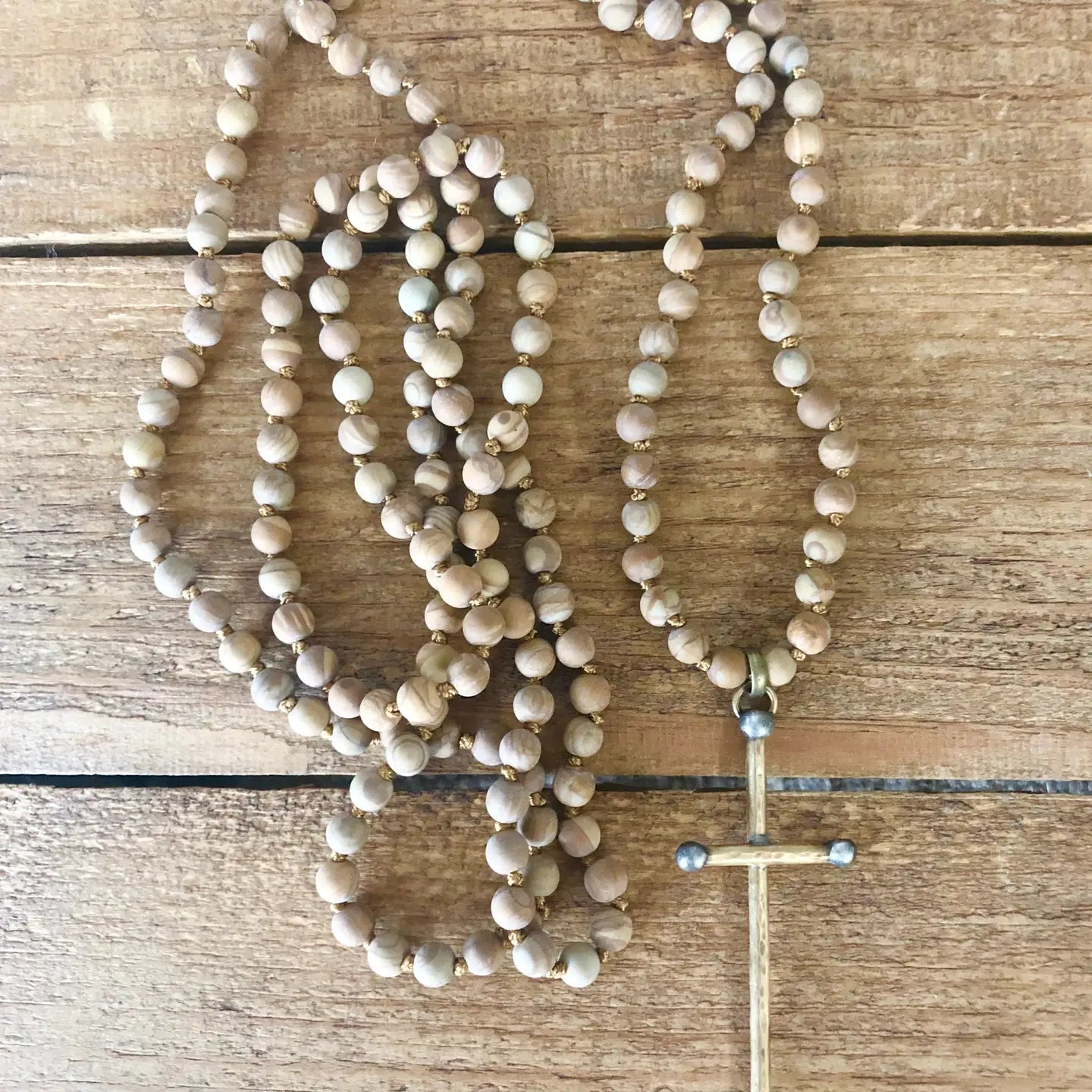 Double wrap beaded necklace with cross