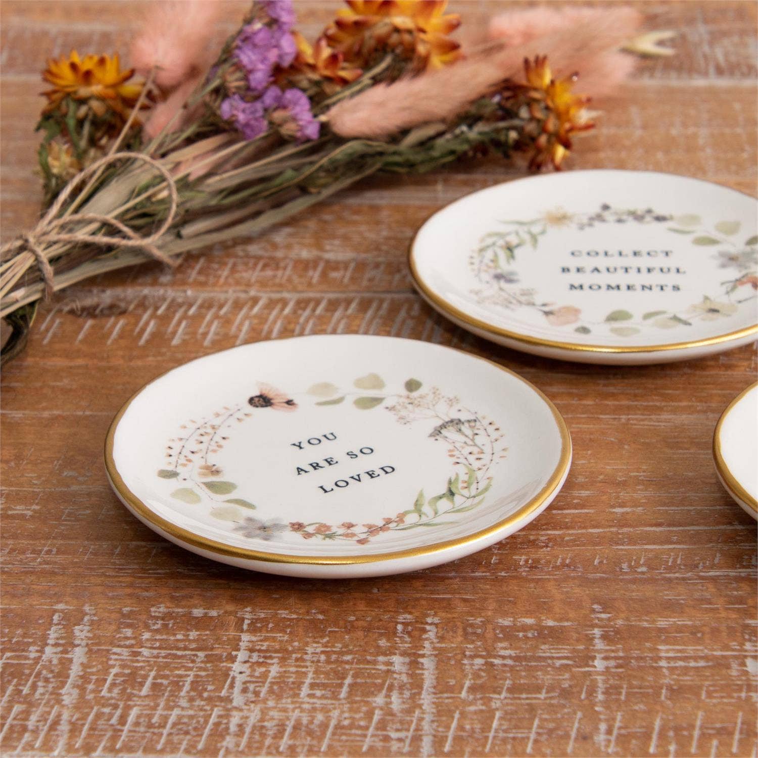 Floral Trinket Plates With Gold Rim