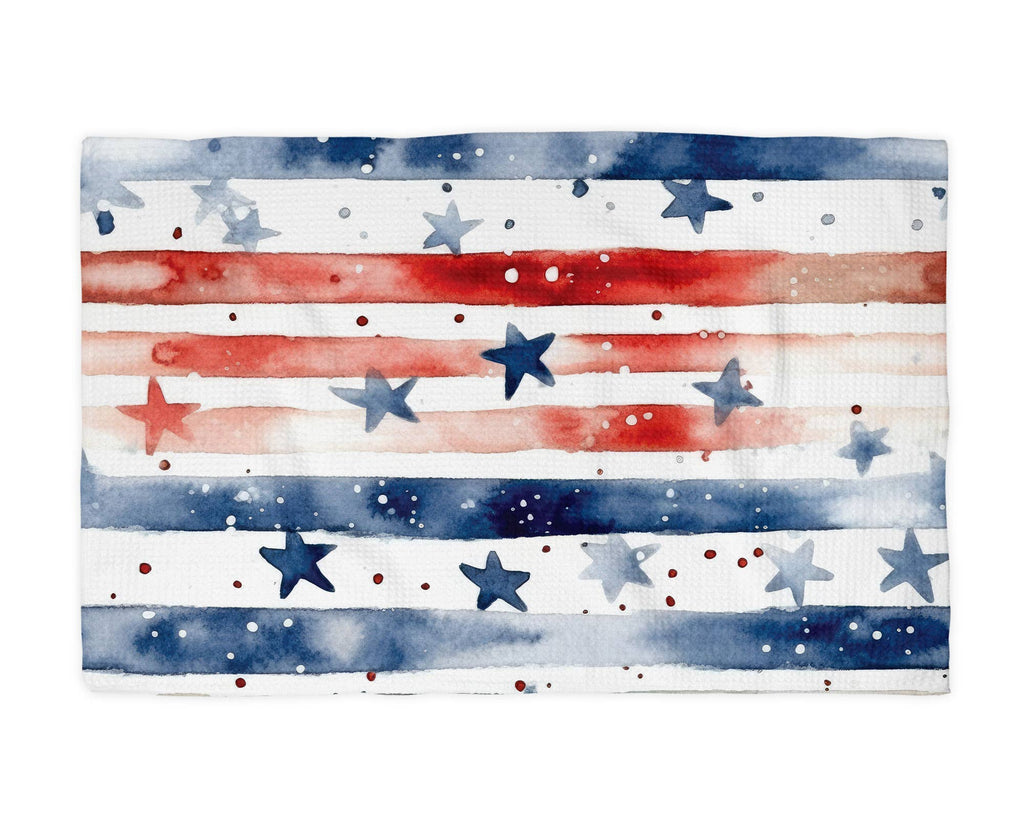 4th July Patriotic Red White Blue Flag Kitchen Towel Waffle