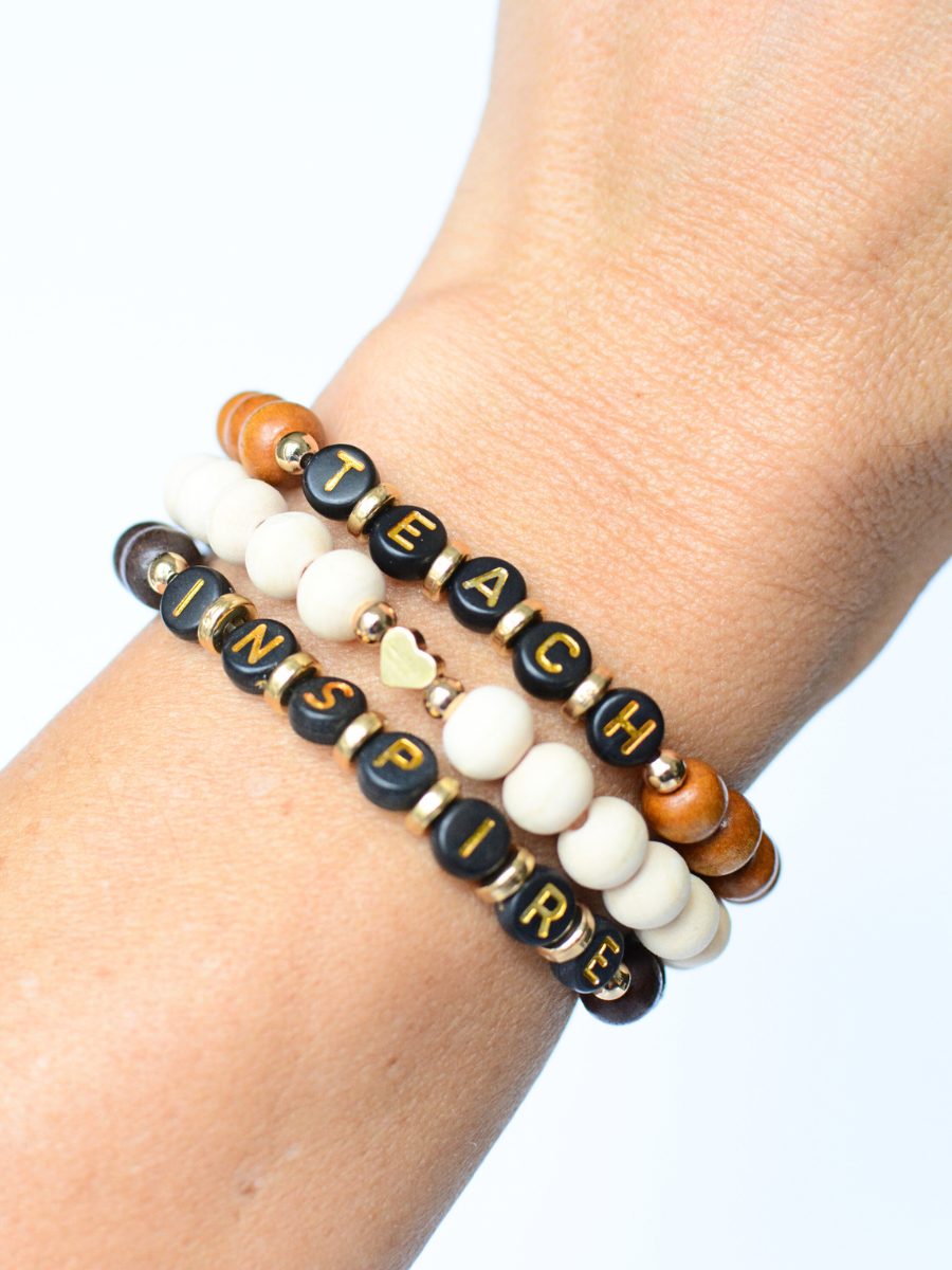 TEACH INSPIRE Word Bead Bracelet Set – Teacher Thanks Gift