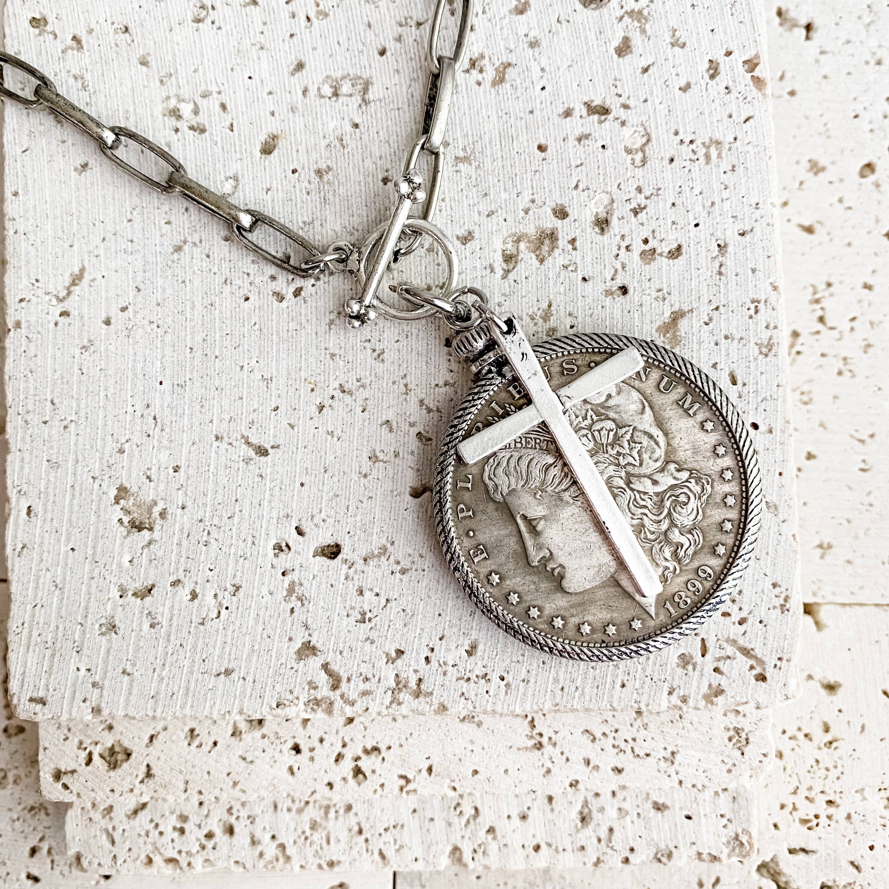 Relic Coin and Cross Necklace