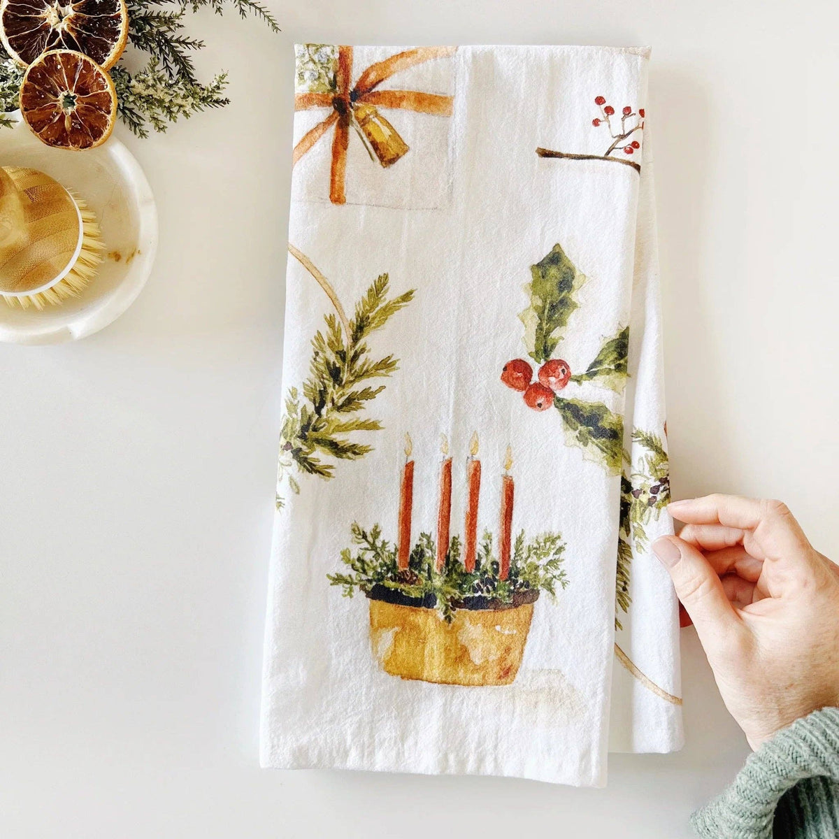 Yuletide cotton flour sack tea towel