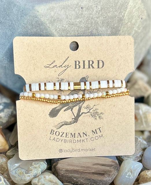 Essential White & Gold Tila Bead Stacked Bracelet Set