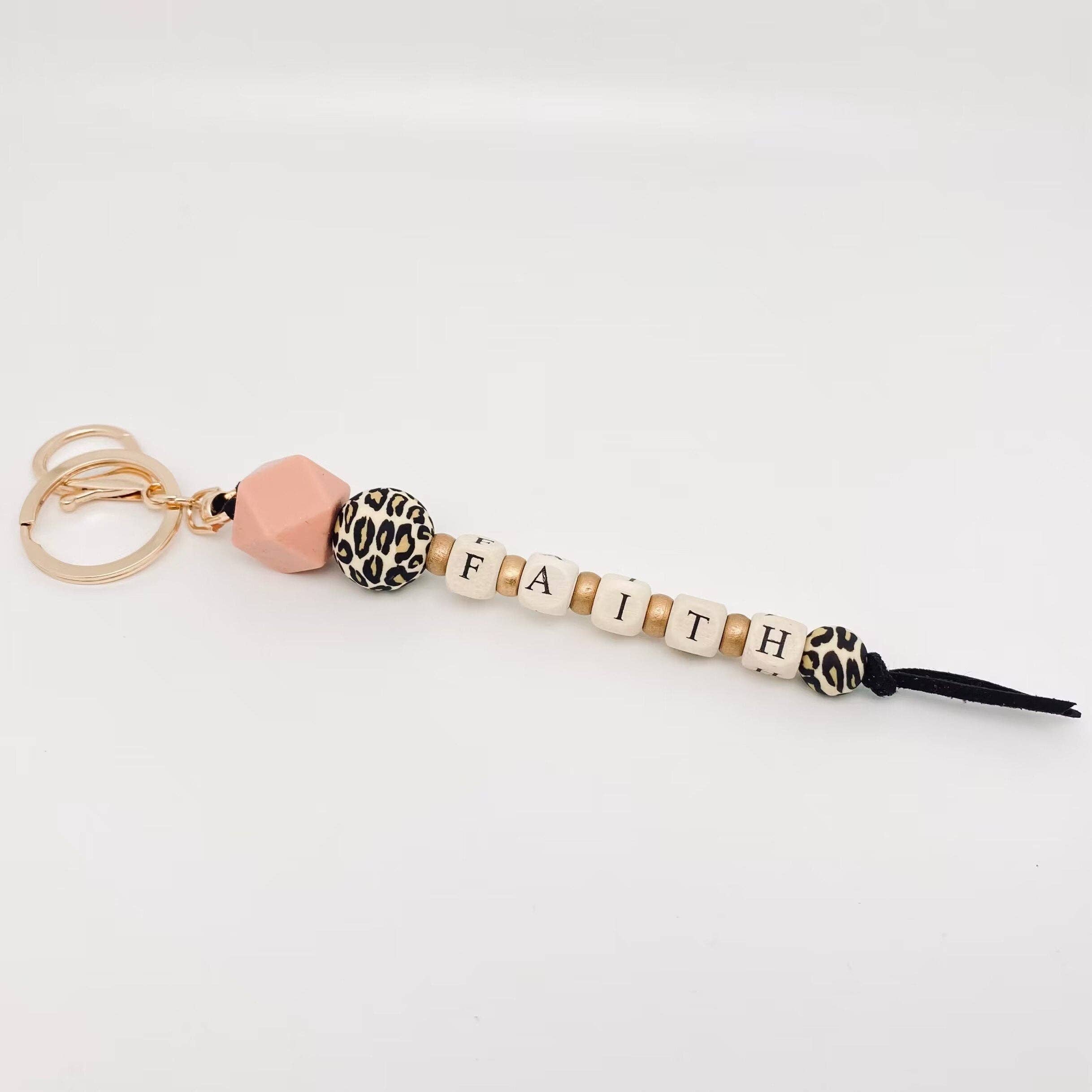 Silicone Wooden Letter Beaded Keychain