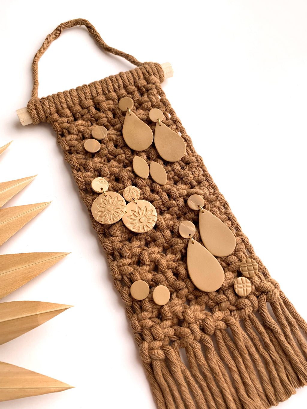 Latte Macrame Earring Holder | Boho Wall Hanging Jewelry Organizer