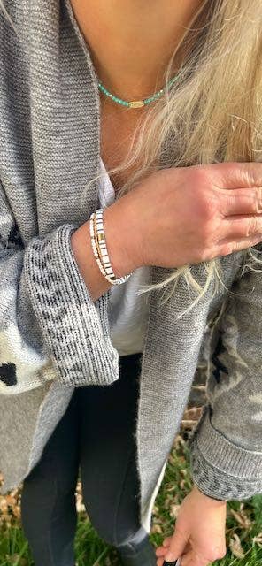 Essential White & Gold Tila Bead Stacked Bracelet Set