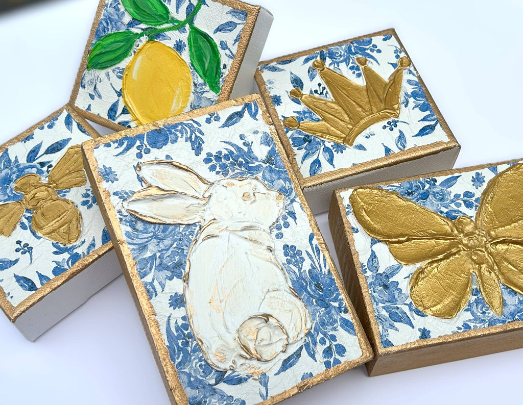 Chinoiserie Art Blocks - Bunny |  botanicals blue white bridal tea