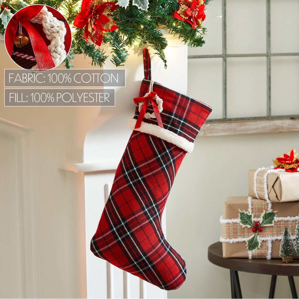 Red and Black Tartan Plaid Stocking 11x18
