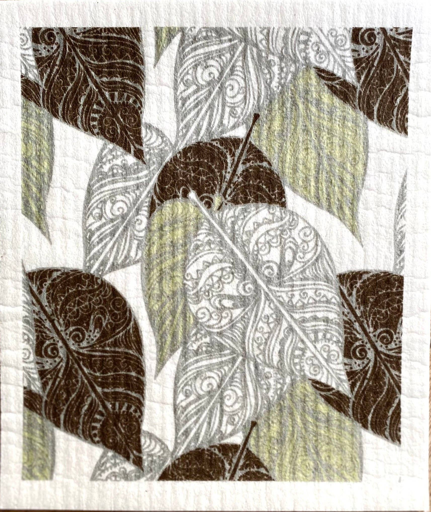 Leaves in Multi tones of Grey Swedish Dishcloth