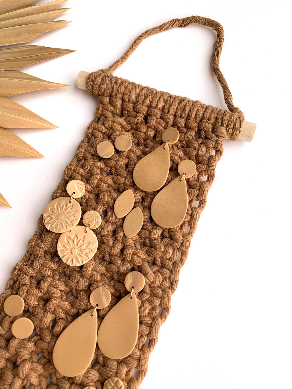 Latte Macrame Earring Holder | Boho Wall Hanging Jewelry Organizer