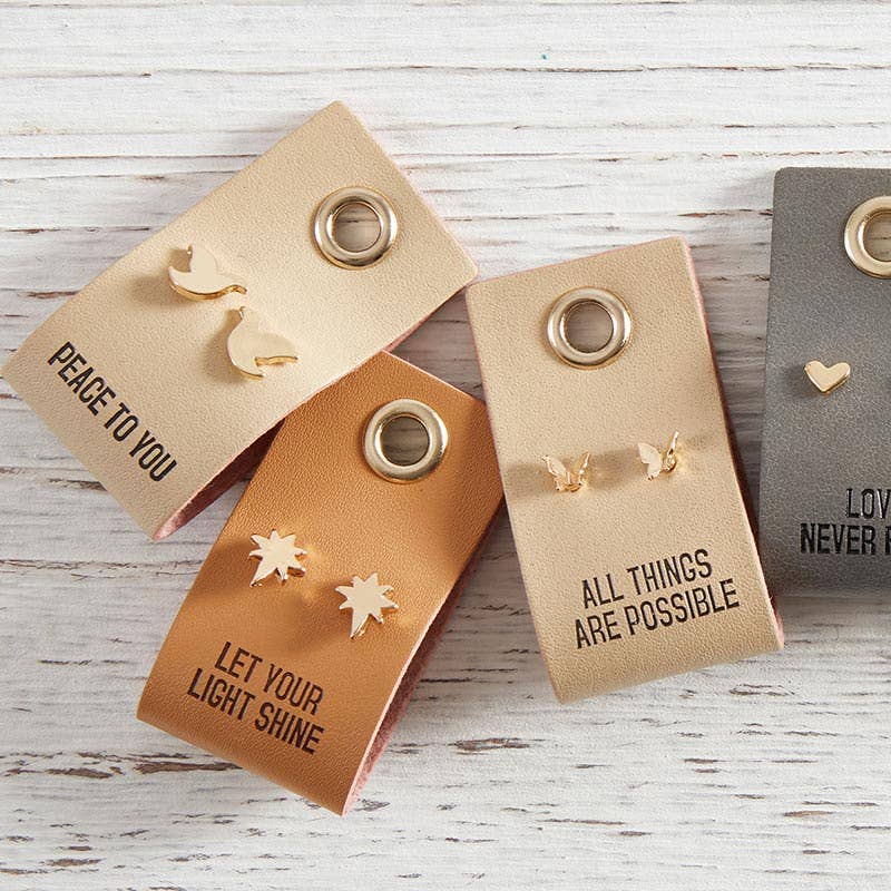 Leather Tag Earrings - Dove