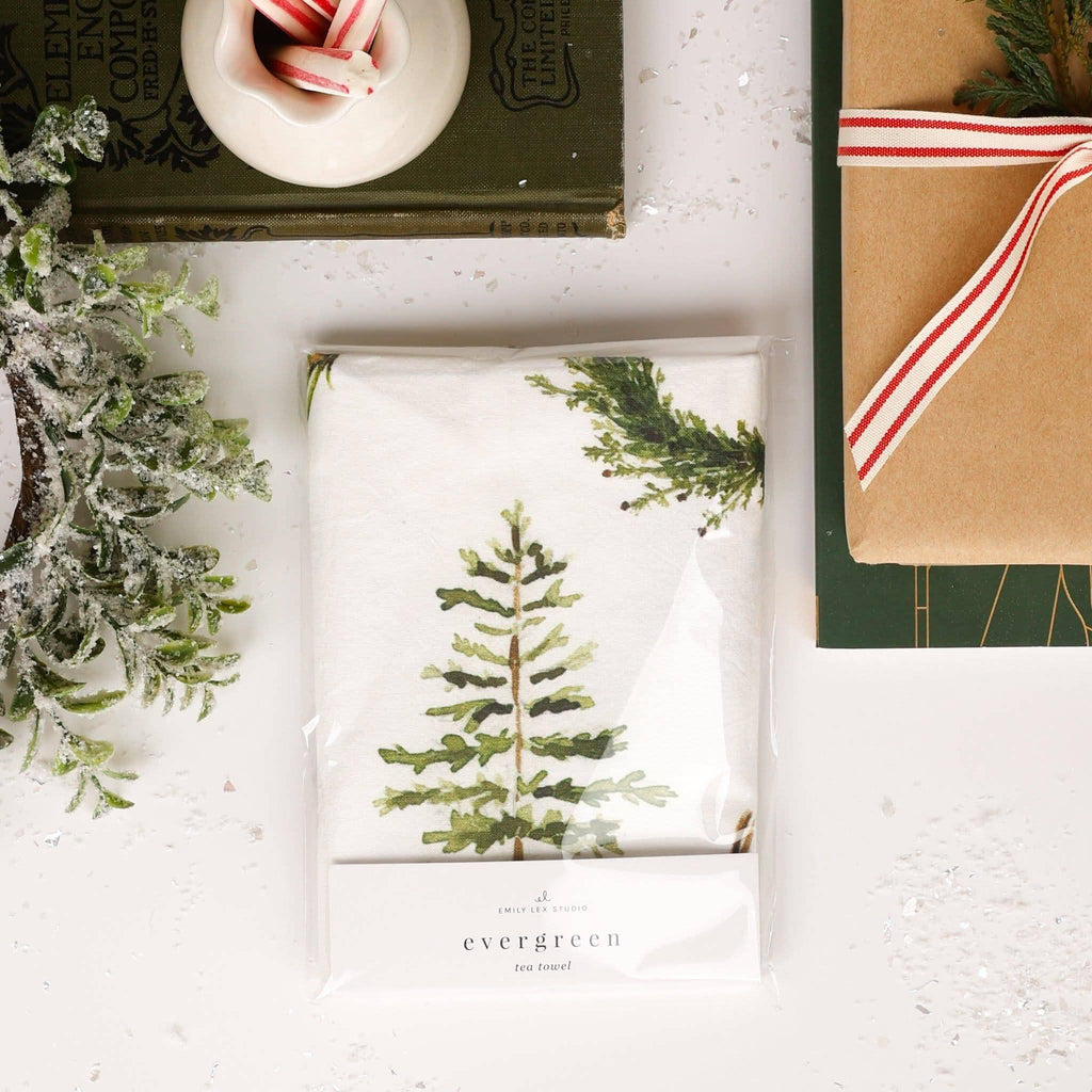 Evergreen christmas cotton flour sack tea towel