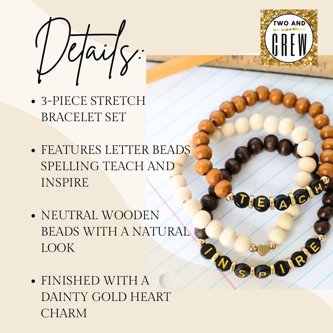 TEACH INSPIRE Word Bead Bracelet Set – Teacher Thanks Gift