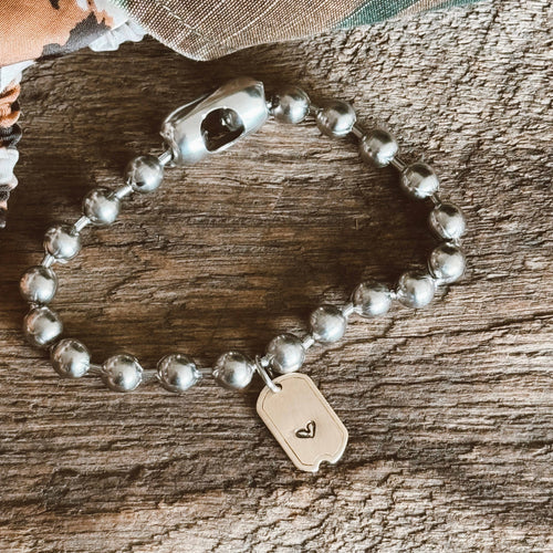 Brass Mini Dog Tag Heart Bracelet