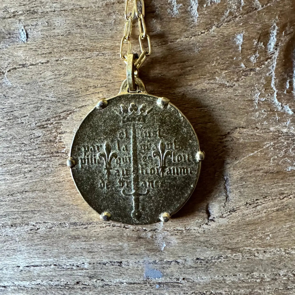 Necklace - Joan of Arc 18K gold coated pendant - 17 inch adjustable length