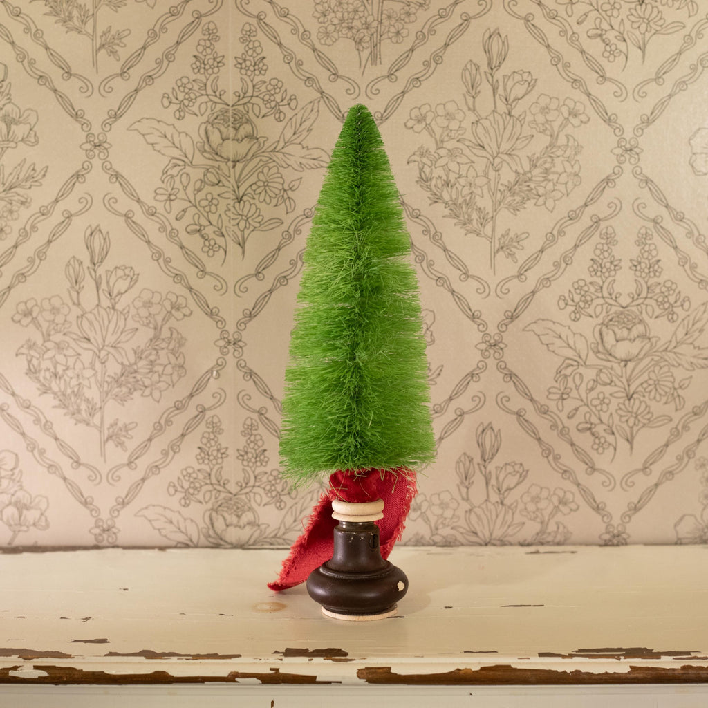 Vintage-Inspired Green Bottle Brush Christmas Tree - Handcrafted with Vintage Knob Base