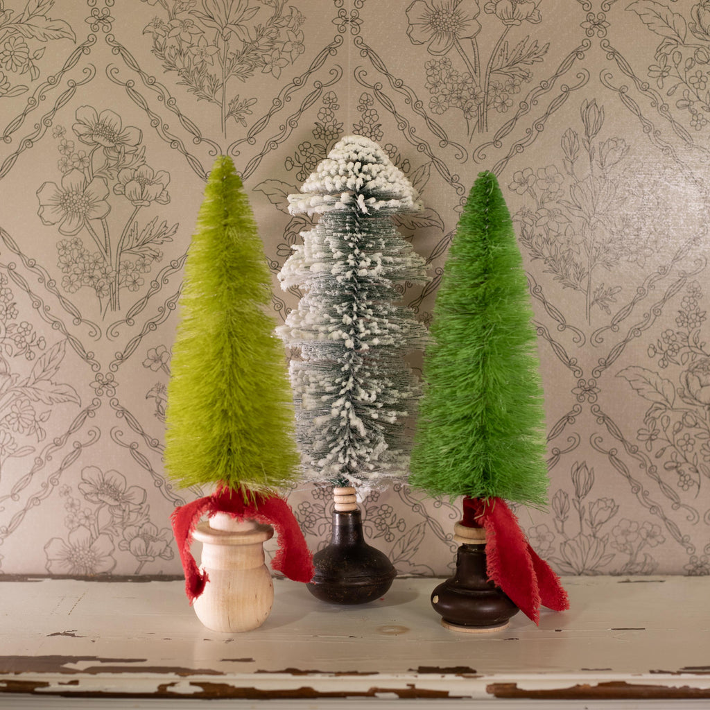 Vintage-Inspired Green Bottle Brush Christmas Tree - Handcrafted with Vintage Knob Base