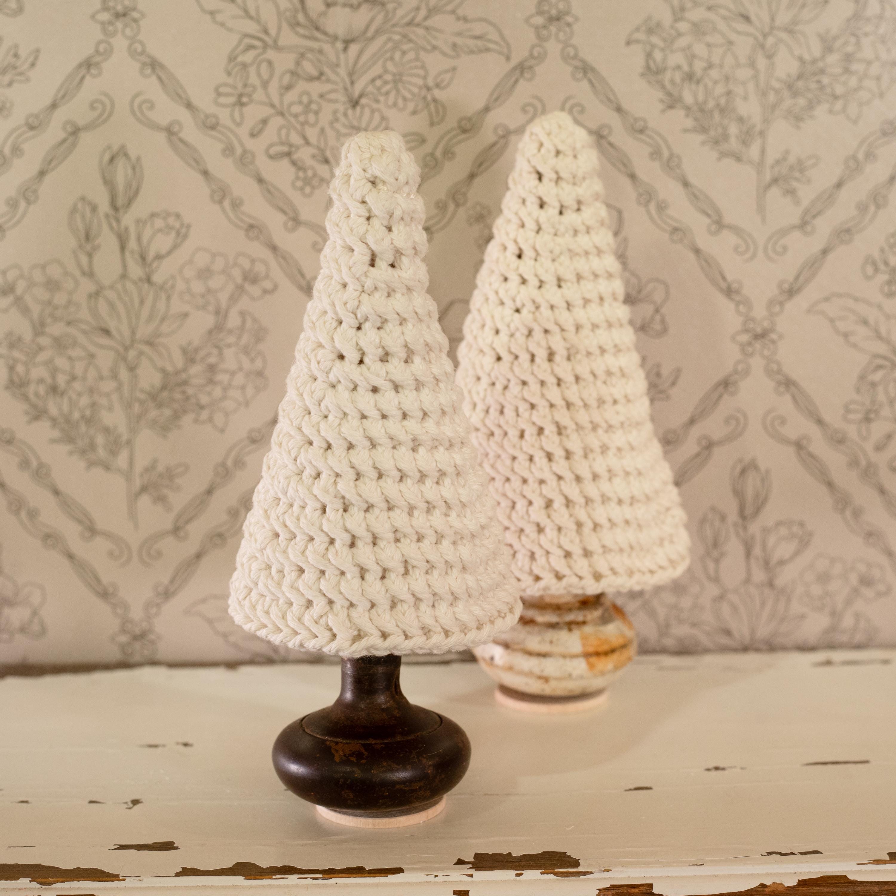 Handmade Crocheted 8-inch Tree on Vintage Door Knob Base- One of a Kind