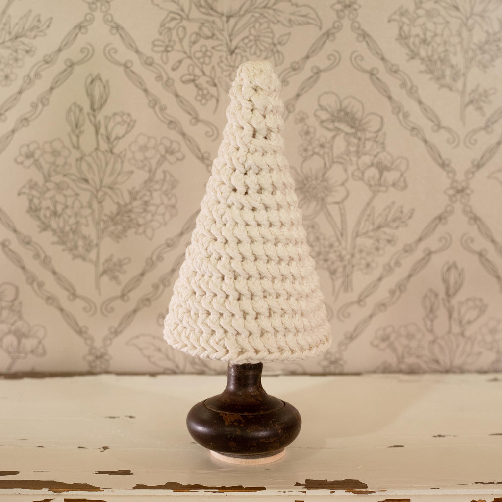 Handmade Crocheted 8-inch Tree on Vintage Door Knob Base- One of a Kind