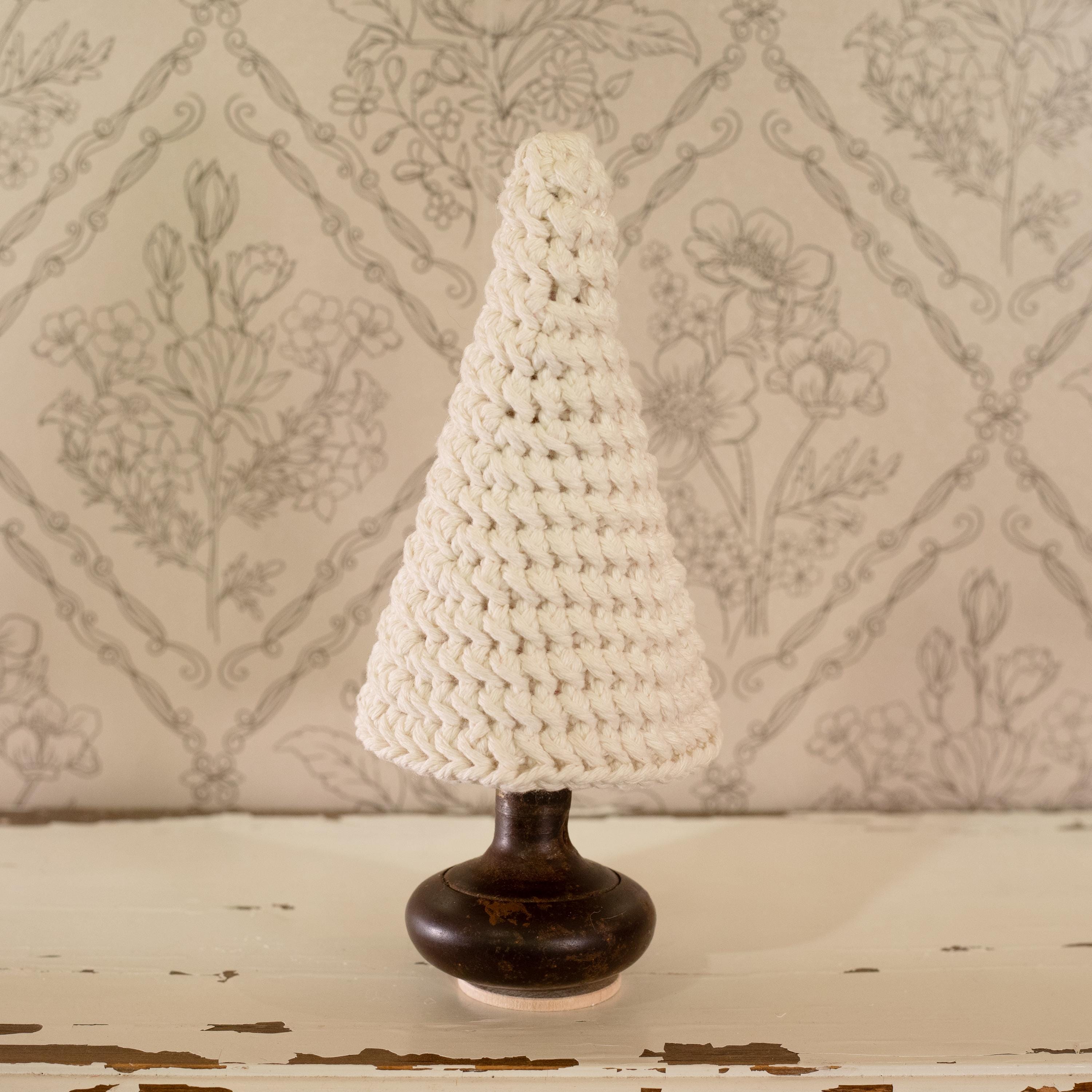 Handmade Crocheted 8-inch Tree on Vintage Door Knob Base- One of a Kind